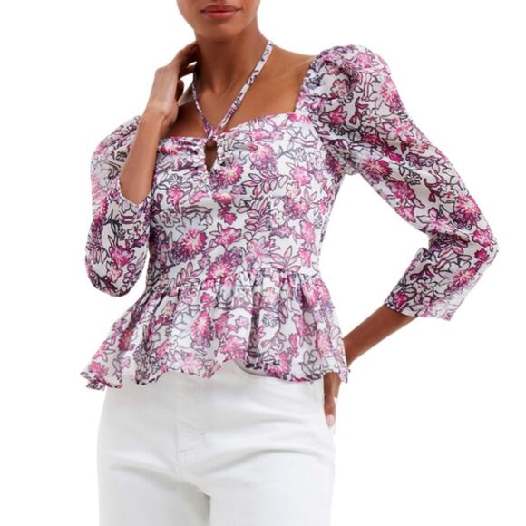 French Connection Womens M Hallie Peplum Halter Top in Placid Blue NEW - Picture 2 of 11